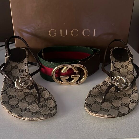 Gucci Vintage Web GG Elastic And Leather Belt - Picture 4 of 9